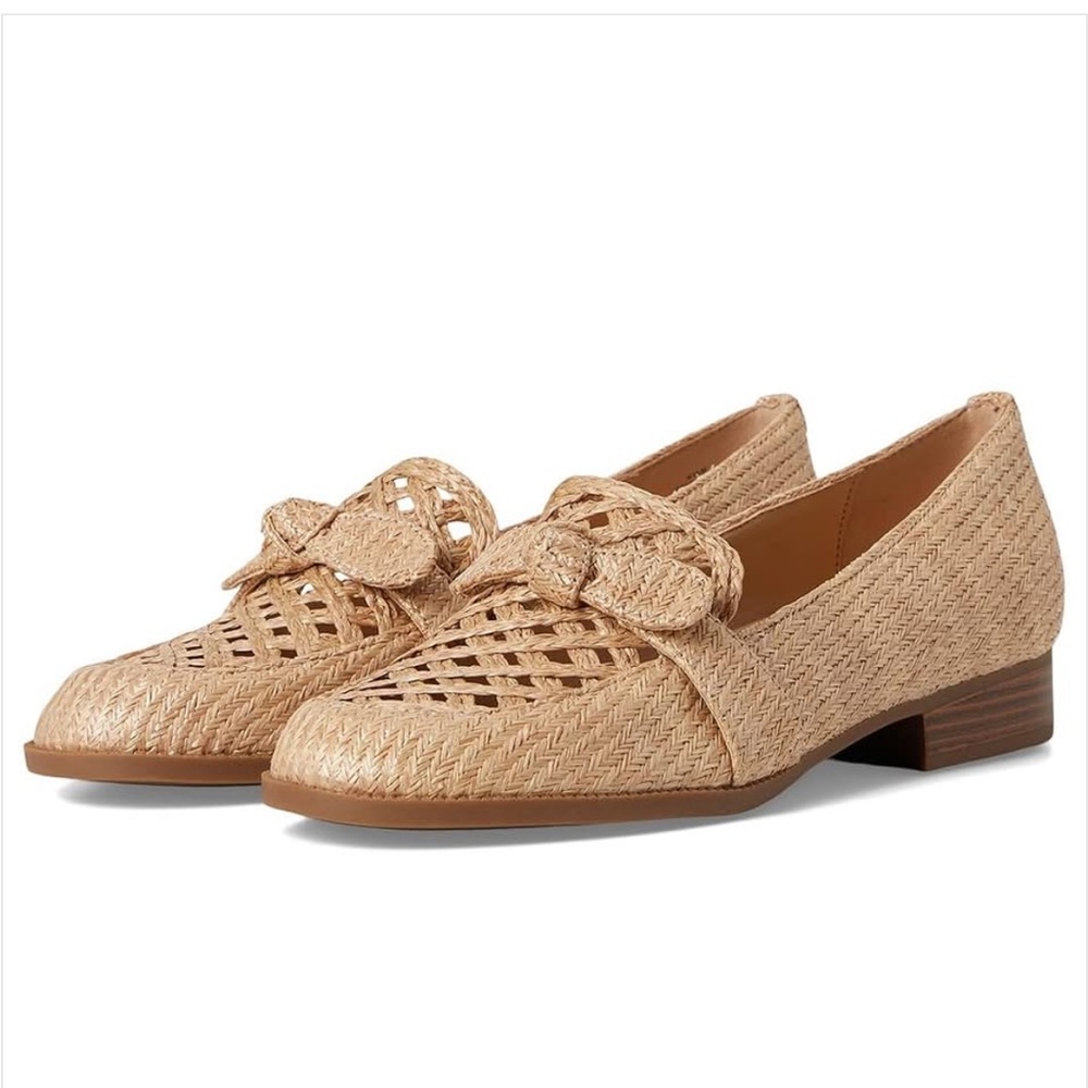 NEW Bandolino Liliaana Woven Bow Raffia Loafers Natural Tan Nordstrom NWT